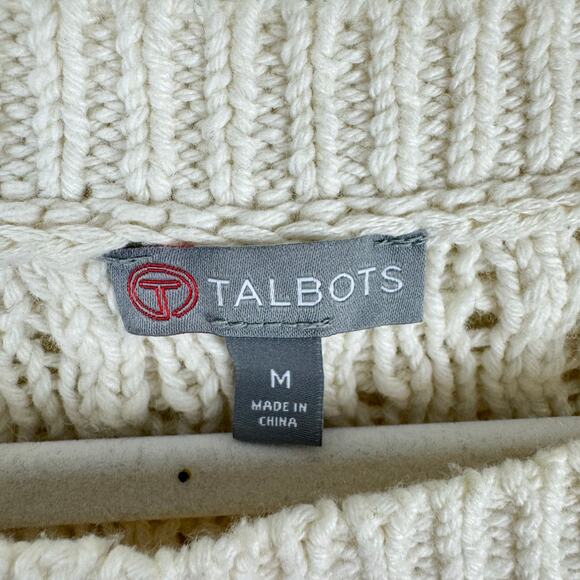 Talbots Cream Chunky Knit Long Sleeve Cotton Wool Pullover Sweater Size M - Picture 4 of 5